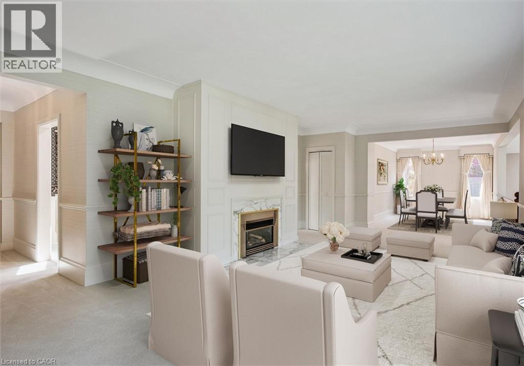 Virtually Staged - 138 Appleby Place, Burlington, ON - Indoor Photo Showing Living Room With Fireplace