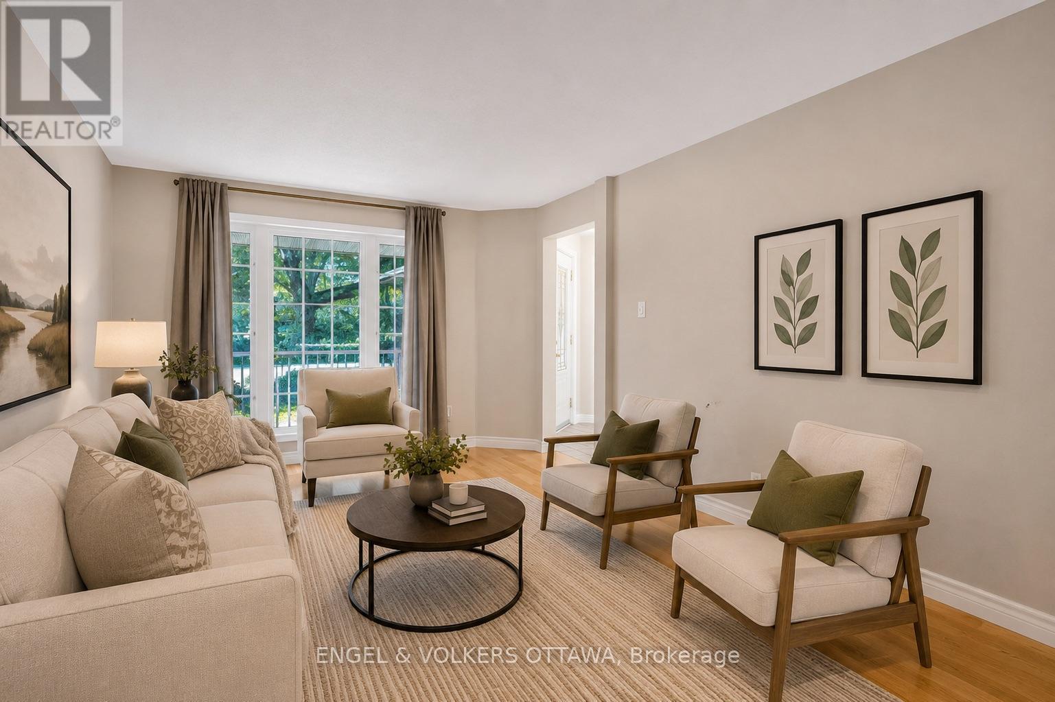 Living Room - Virtually Staged - 28 Weybridge Drive, Ottawa, ON - Indoor Photo Showing Living Room