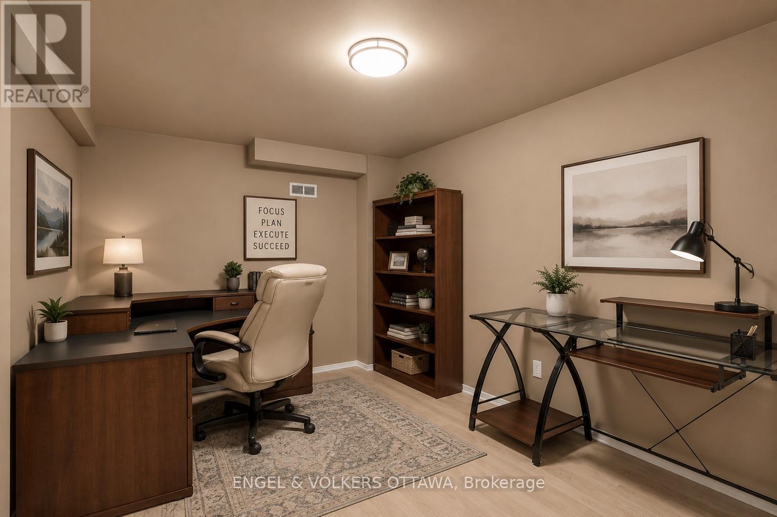 Lower Level Office - Virtually Staged - 28 Weybridge Drive, Ottawa, ON - Indoor Photo Showing Office