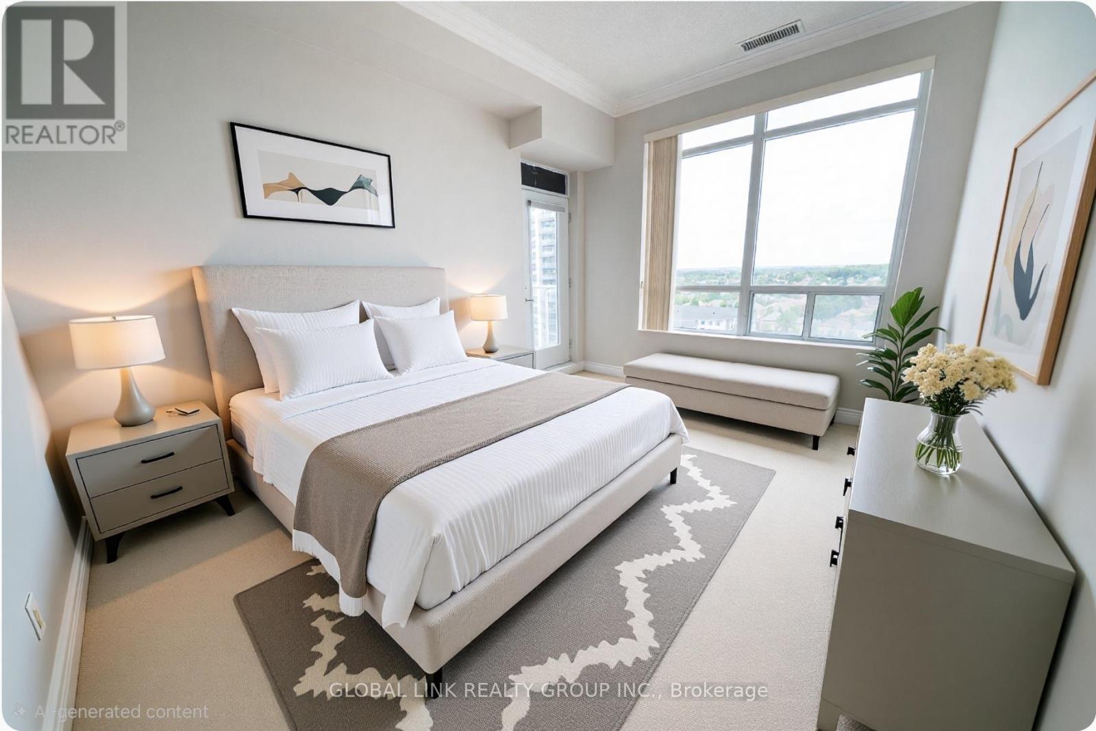 Primary BR - includes 5pc ensuite (AI staged) - Uph 01 - 88 Times Avenue, Markham, ON - Indoor Photo Showing Bedroom