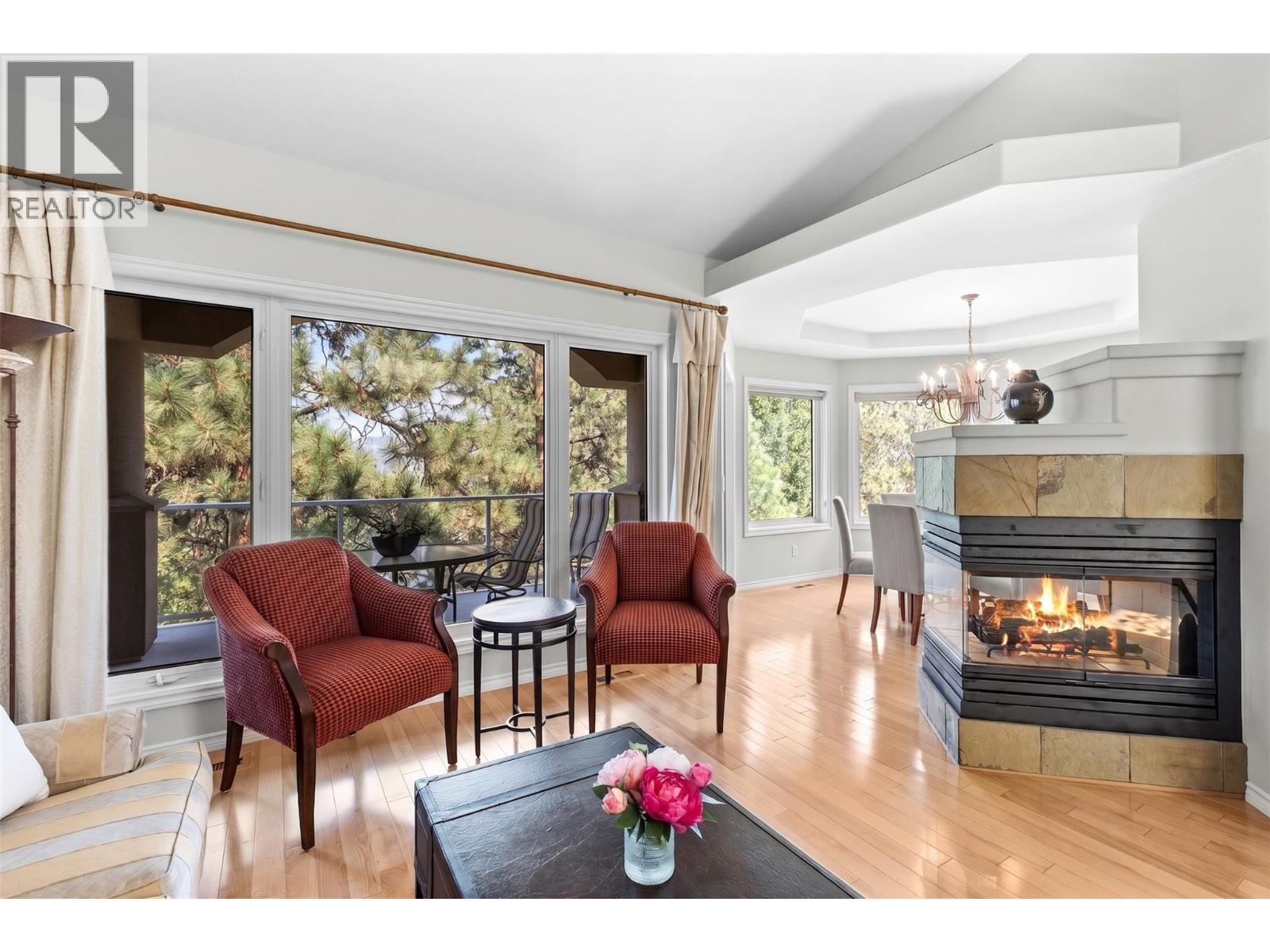 Living room. - 4400 Gallaghers Drive E Unit# 2, Kelowna, BC - Indoor Photo Showing Living Room With Fireplace