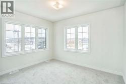 Light-toned wall finishes, light grey carpet, and flush mount ceiling lighting -