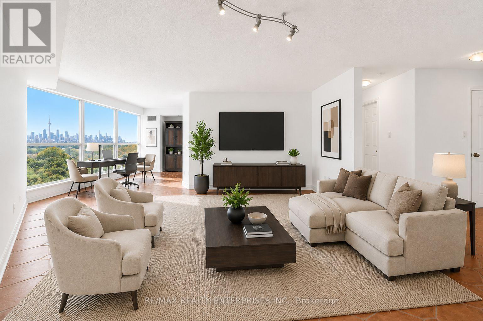 Virtually Staged - 607 - 2261 Lake Shore Boulevard W, Toronto, ON - Indoor Photo Showing Living Room