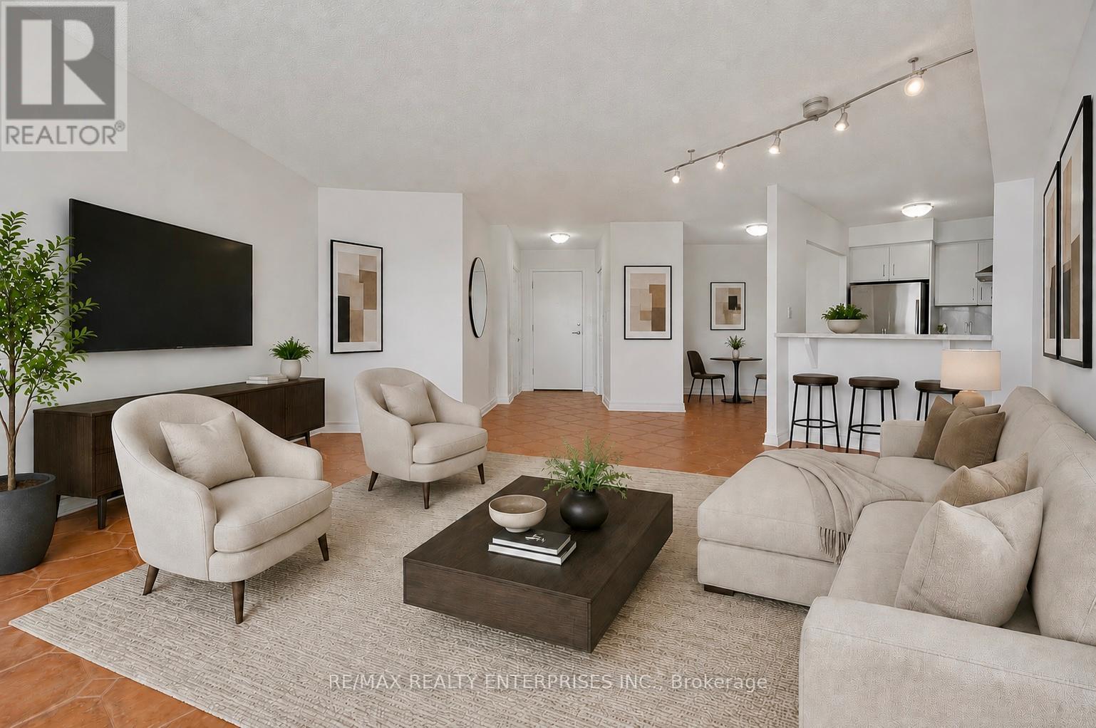Virtually Staged - 607 - 2261 Lake Shore Boulevard W, Toronto, ON - Indoor Photo Showing Living Room