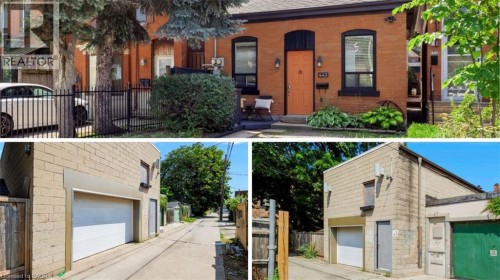 Property Listing Photos. Presenting the exterior facade of the property and the rear alley access with garage structures - 442 King William Street, Hamilton, ON - Outdoor