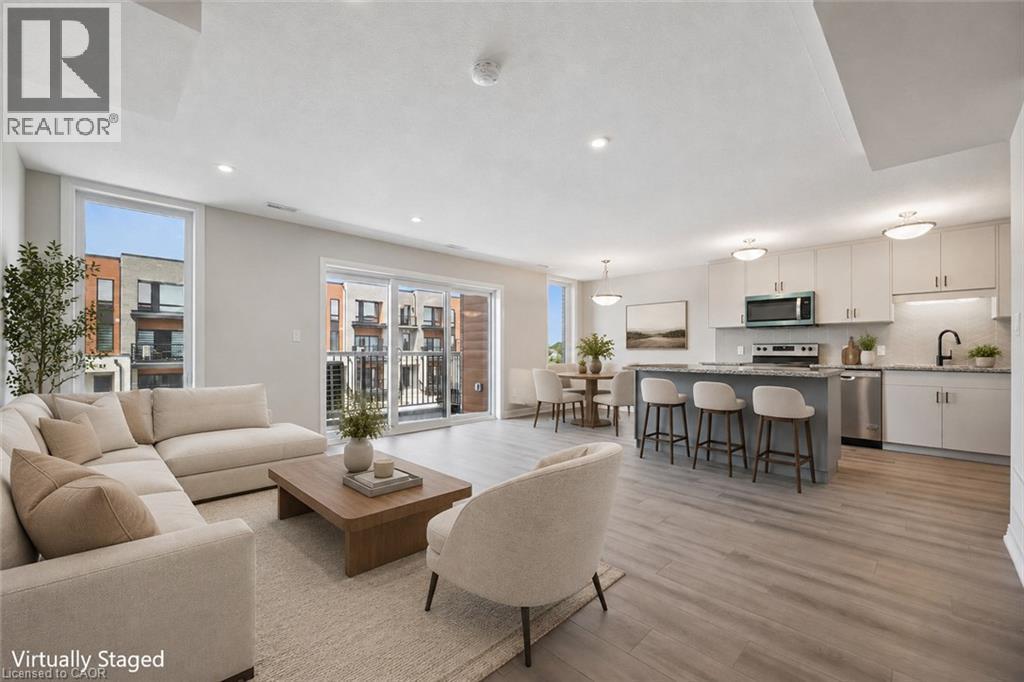Virtually Staged - 525 Erinbrook Drive Unit# B046, Kitchener, ON - Indoor Photo Showing Living Room