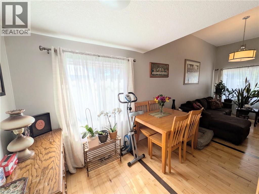 Wood-finish flooring throughout, complemented by a vaulted ceiling and a large window with sheer curtains - 7 Campbell Avenue, Hamilton, ON - Indoor