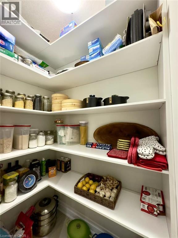 Organized pantry shelving with ample storage capacity featuring multiple built-in shelves, integrated storage containers, and dedicated space for dry goods, canned items, and kitchen essentials - 923 Eaglecrest Court, Kitchener, ON - Indoor With Storage