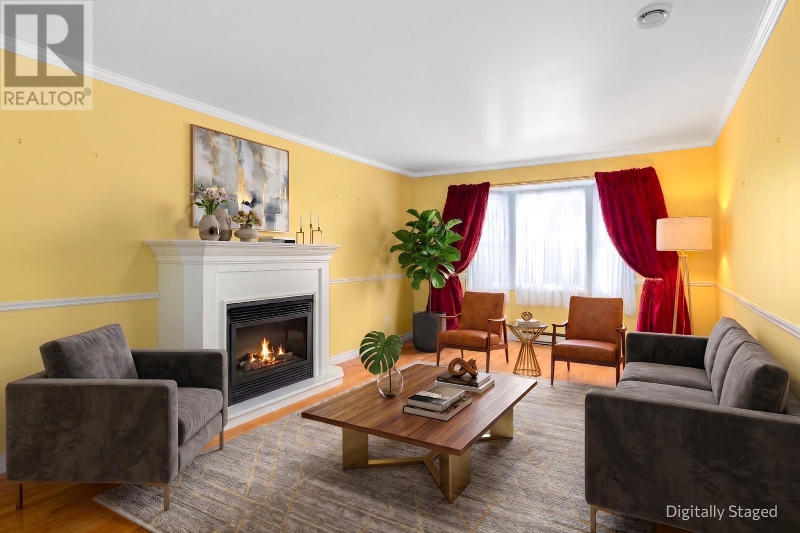 AI Staged - formal living room - 10 Tonbridge Place, St. John'S, NL - Indoor Photo Showing Living Room With Fireplace