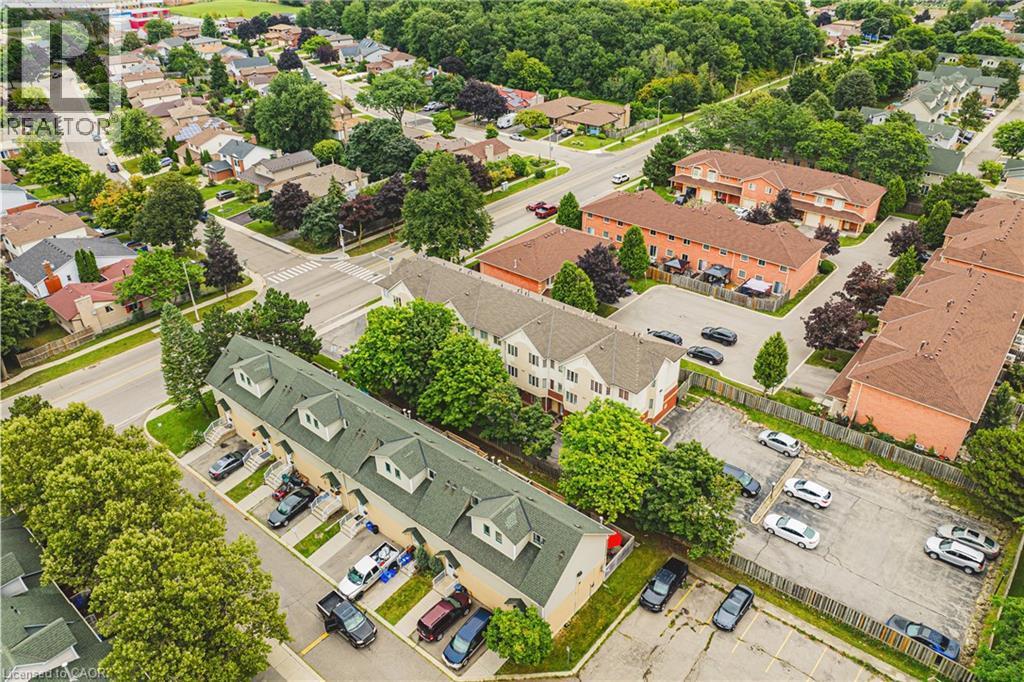 Aerial perspective showcasing a residential area with varied housing styles - 266 Limeridge Road E Unit# 3, Hamilton, ON
