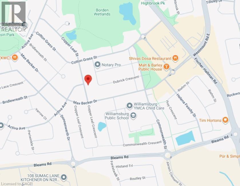 Location Map. Displaying the geographic position of the property within its local street network - 168 Copper Leaf Street, Kitchener, ON
