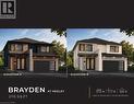 Marketing Brochure. Displaying two distinct architectural elevations for a single-detached property with four bedrooms and a total area of 2115 square feet - 148 Hedley Street, Cambridge, ON 