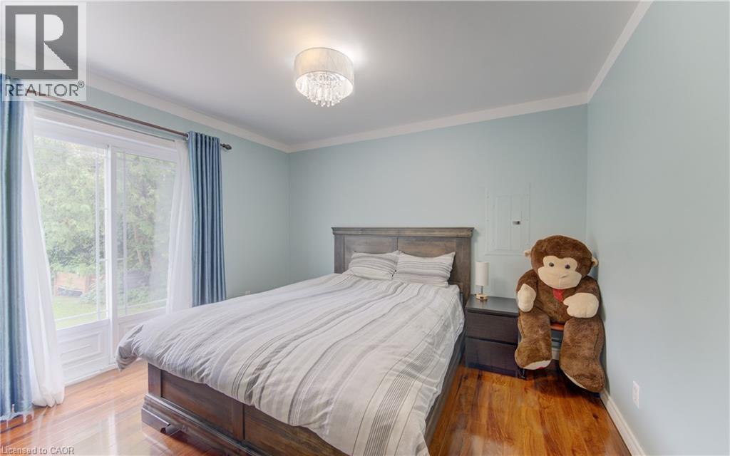 Hardwood flooring, crown molding, double glass doors, and a decorative ceiling light fixture - 104 Mausser Avenue, Kitchener, ON