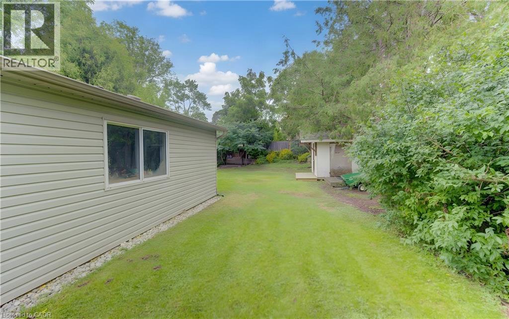 Expansive grassy yard featuring a detached shed and mature trees - 104 Mausser Avenue, Kitchener, ON