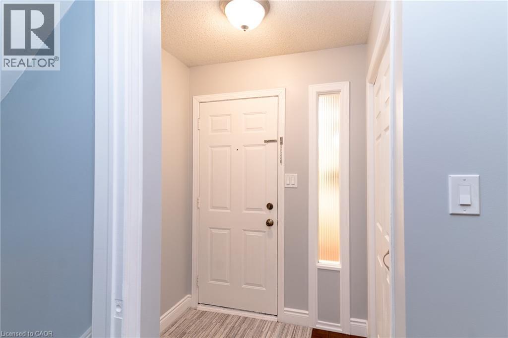 Entryway featuring a panel door, frosted vertical window, and wood-finish flooring - 543 Drummerhill Crescent, Waterloo, ON