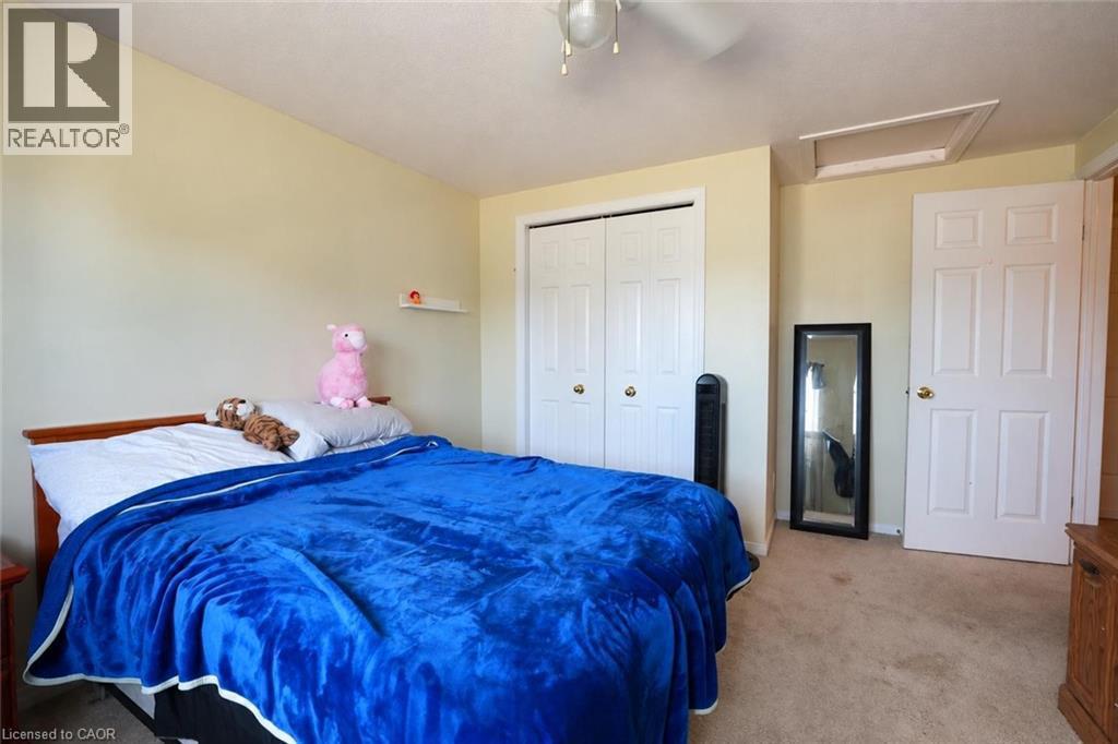 Carpeted flooring, bi-fold closet doors, ceiling fan, and painted walls - 95 Resurrection Drive, Kitchener, ON