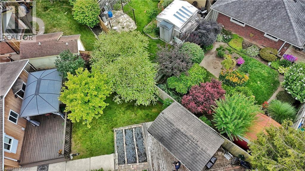Expansive backyard featuring a manicured lawn, established trees, and diverse garden beds with various plantings - 380 Grangewood Drive, Waterloo, ON