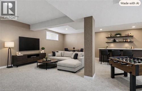 BASEMENT all contents in photo virtually staged including shelving attached to wall - 15 Carolinian Lane, Cambridge, ON 