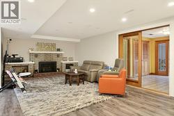 lower level family room with fireplace -