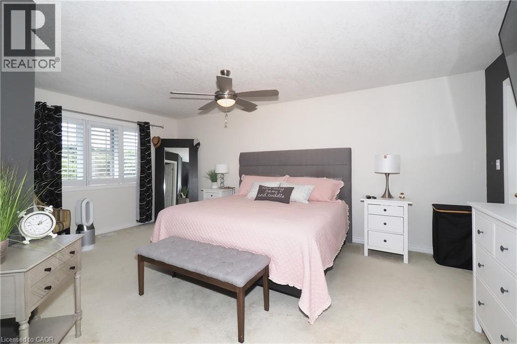 Light-colored carpeting, white walls, and a ceiling fan with integrated lighting - 1200 Dunbar Road, Cambridge, ON