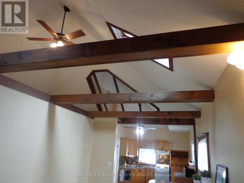 Vaulted beamed ceiling in main living space - 57 Harrison Avenue, Hamilton, ON 