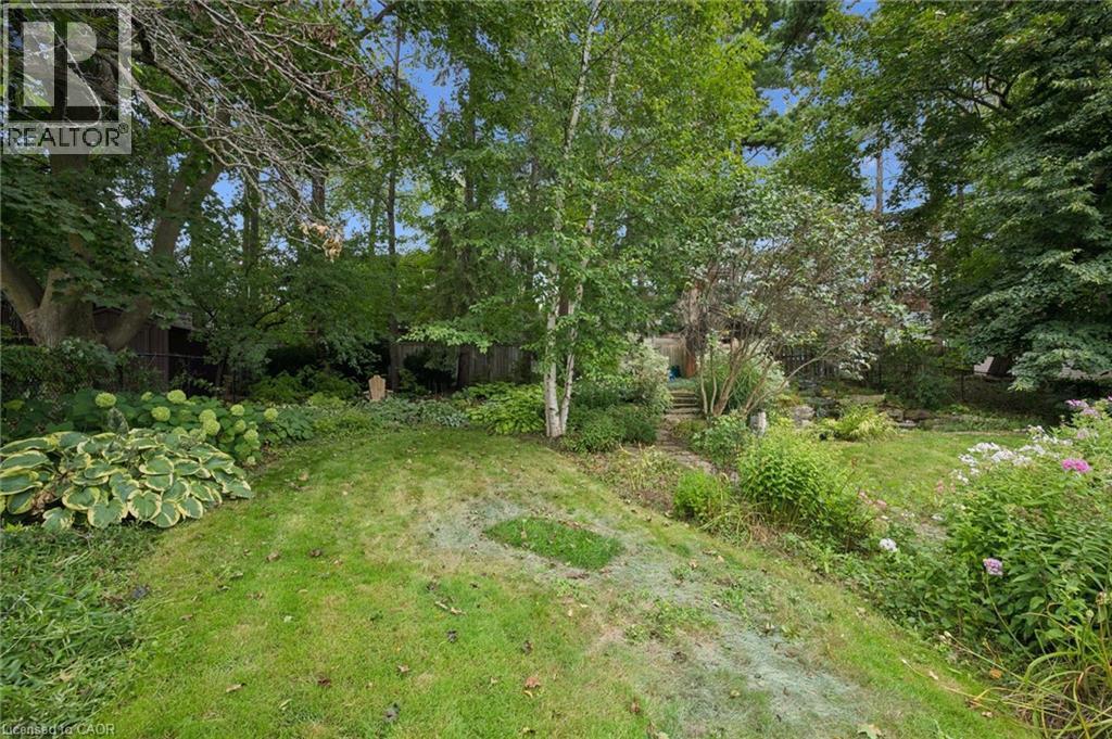 Expansive backyard featuring a green lawn, established trees, layered landscaping, and varied shrubbery - 334 Coleridge Drive, Waterloo, ON
