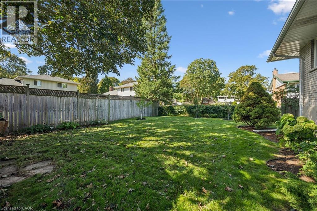 Expansive lawn area with mature trees and perimeter fencing - 35 Crosby Drive, Kitchener, ON