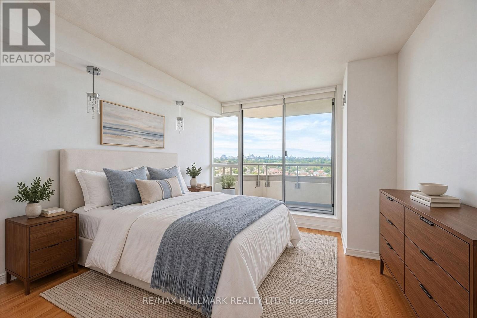 Staged Primary Bedroom - 978 - 1 Greystone Walk Drive, Toronto, ON