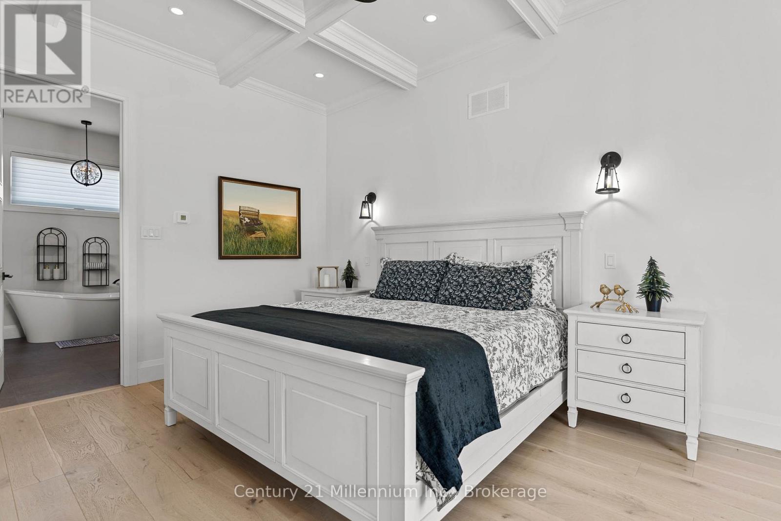 Primary Bedroom With Coffered Ceilings - 549 Punkinseed Lane, Georgian Bluffs, ON