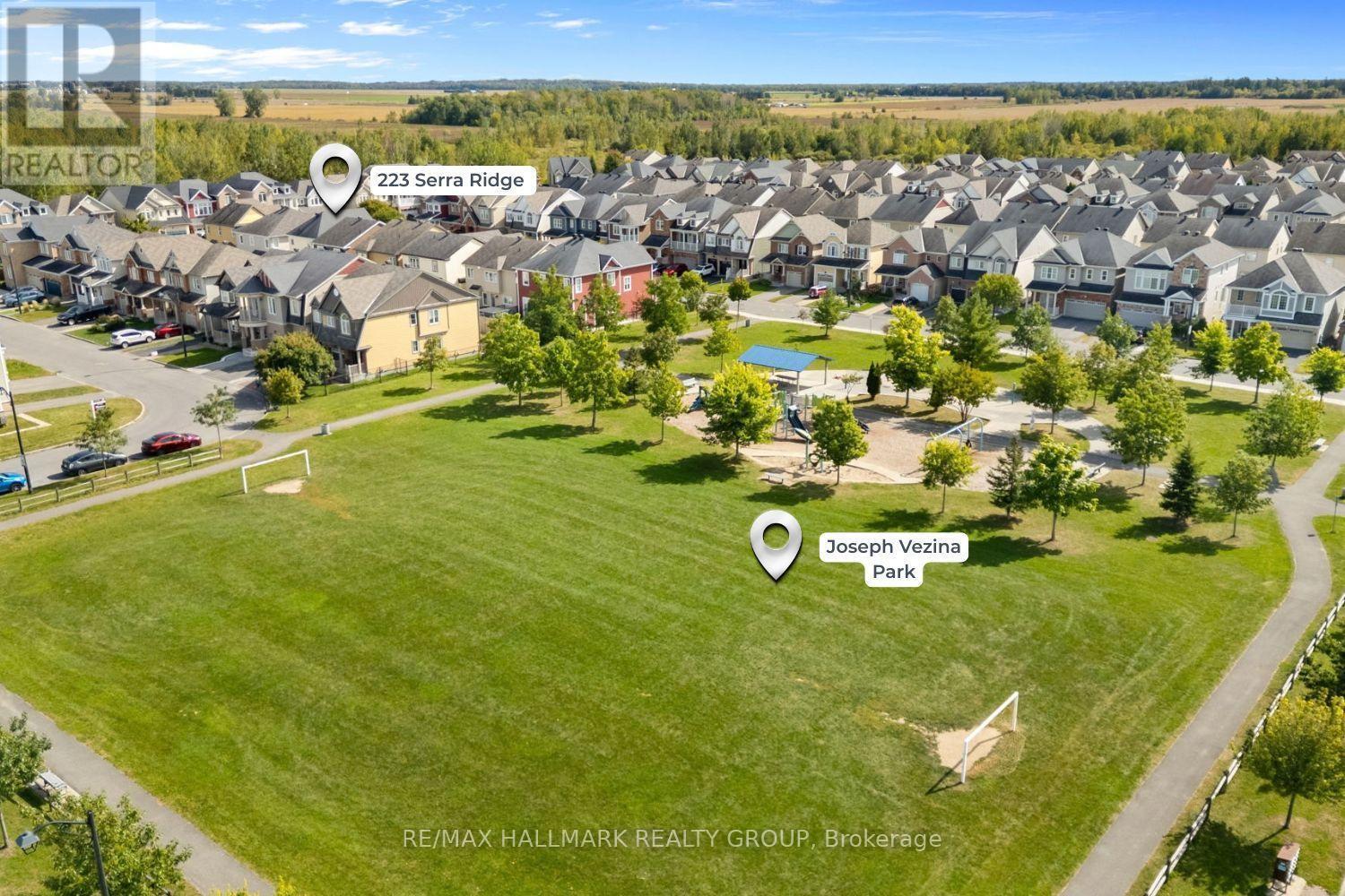 Aerial view showing home near Joseph Vézina Park - 223 Serra Ridge, Ottawa, ON