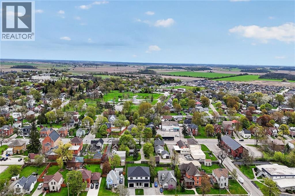 Aerial perspective showcasing a residential area with varied architectural styles - 45B Howard Street, Hagersville, ON