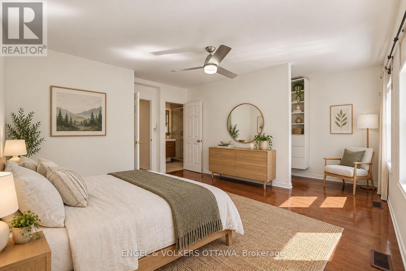 Virtually staged primary bedroom - 38 Rockcliffe Way, Ottawa, ON
