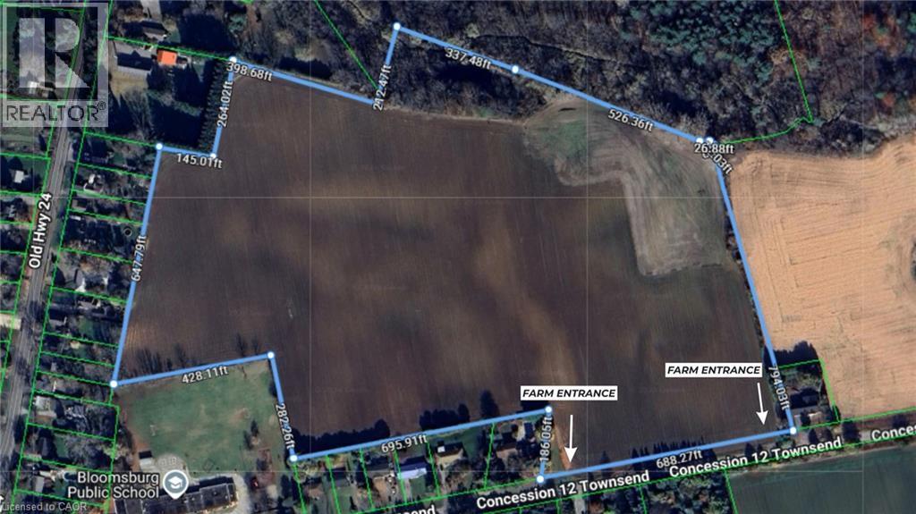 Property Survey Map. Illustrating the boundaries and dimensions of the property, including access points and adjacent roads - 264 Old Highway 24, Waterford, ON