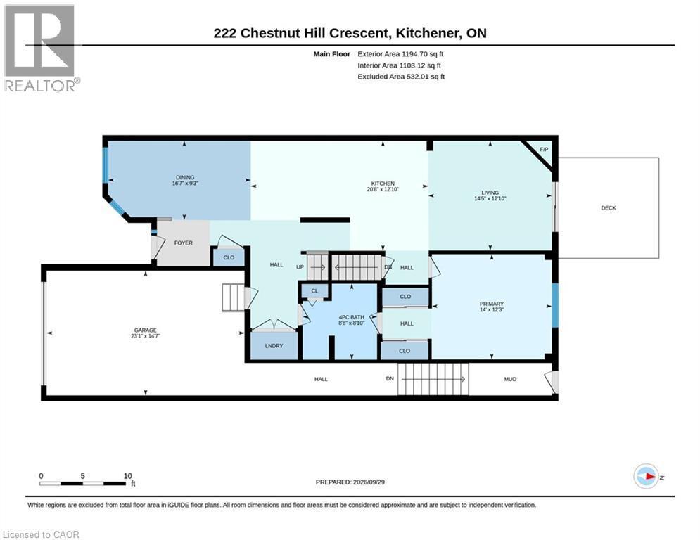 Main floor layout, view of garage hallway for storage and access to rear yard. - 222 Chestnut Hill Crescent, Kitchener, ON