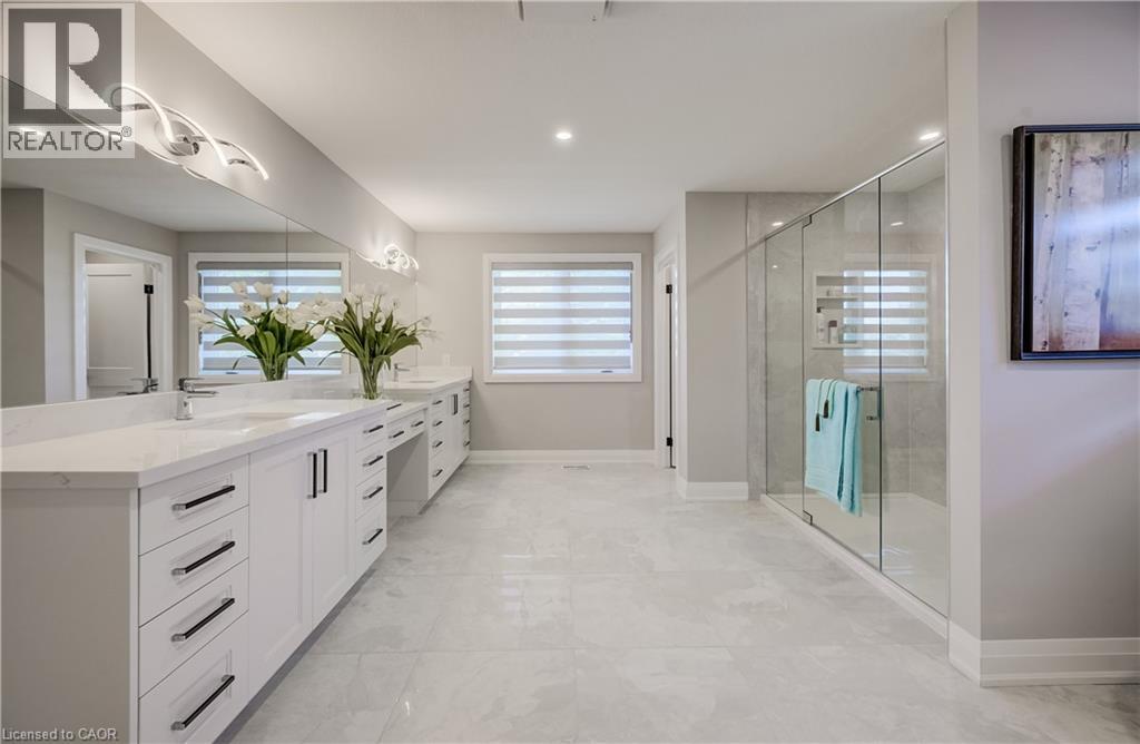 Primary Ensuite with oversized double quartz counter and vanity section - 61 Schweitzer Street, Kitchener, ON