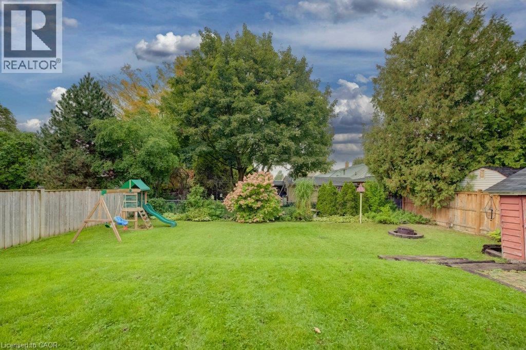Expansive green lawn with mature trees and a privacy fence - 37 Margaret Avenue N, Waterloo, ON