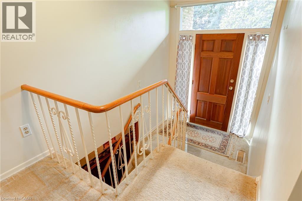 Wood-paneled entry door with transom window and sidelights - 8 Bonnylyn Drive, Kitchener, ON