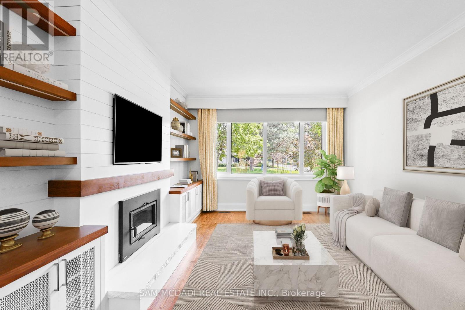 Virtual Staged - 1613 Wembury Road, Mississauga, ON - Indoor Photo Showing Living Room With Fireplace
