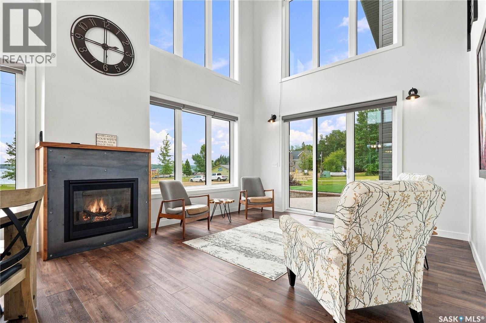 5000 Lakeside Road, Marean Lake, SK - Indoor Photo Showing Living Room With Fireplace