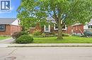 Brick exterior facade featuring a concrete front entryway, large mature shade tree, and landscaped front lawn - 241 East 44Th Street, Hamilton, ON 