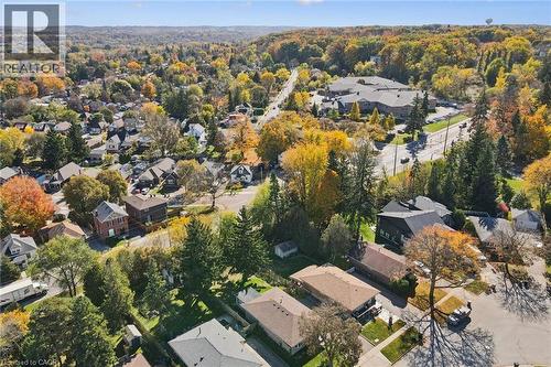 Aerial perspective of the residential property featuring mature trees, landscaped lawns, and established neighborhood surroundings - 11 Caledon Court, Cambridge, ON 
