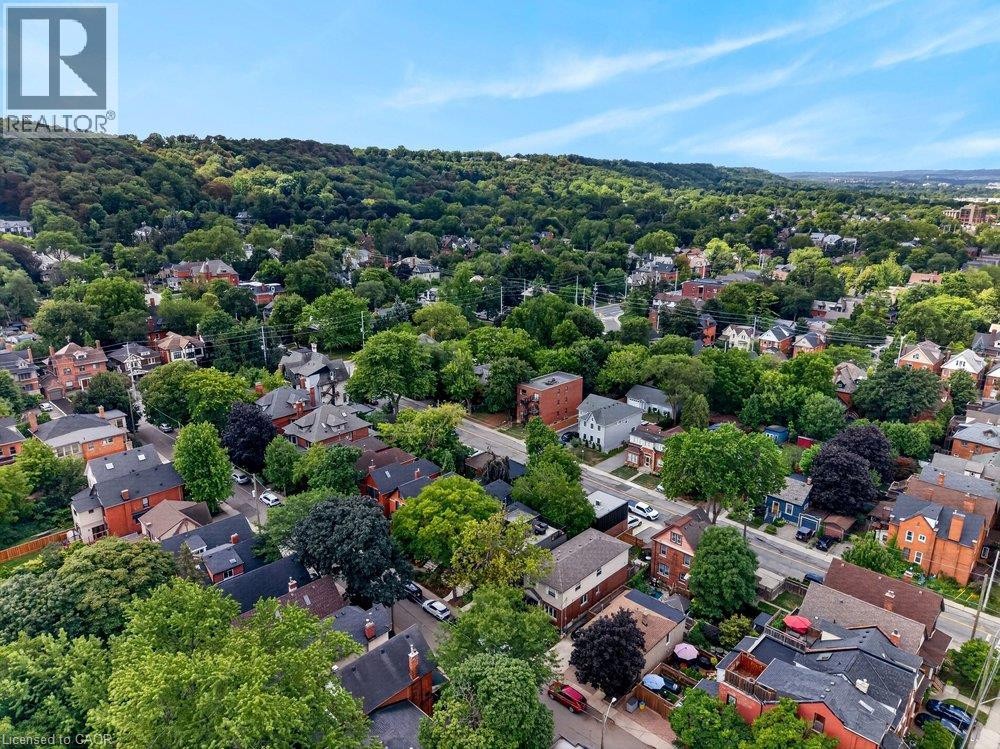 Neighborhood featuring established homes, mature tree canopy, and distant elevated terrain - 16 Bruce Street, Hamilton, ON