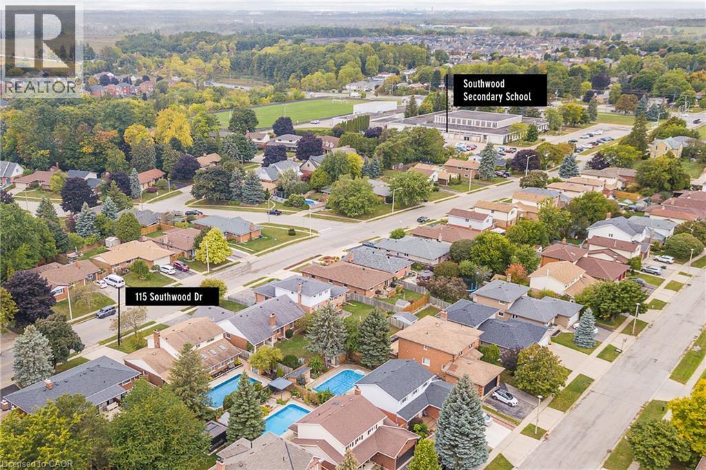Aerial perspective showing proximity to Southwood School - 115 Southwood Drive, Cambridge, ON