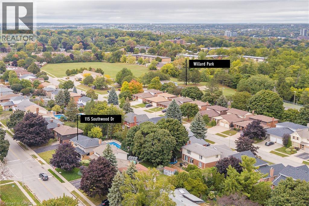 Aerial perspective showing proximity to Willard Park - 115 Southwood Drive, Cambridge, ON