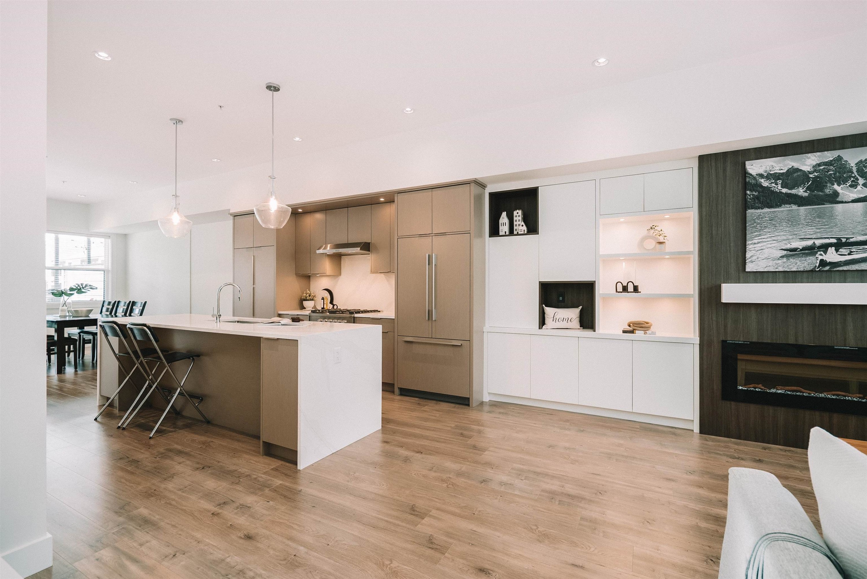 8133 202 Street, Langley, BC - Indoor Photo Showing Kitchen With Fireplace With Upgraded Kitchen
