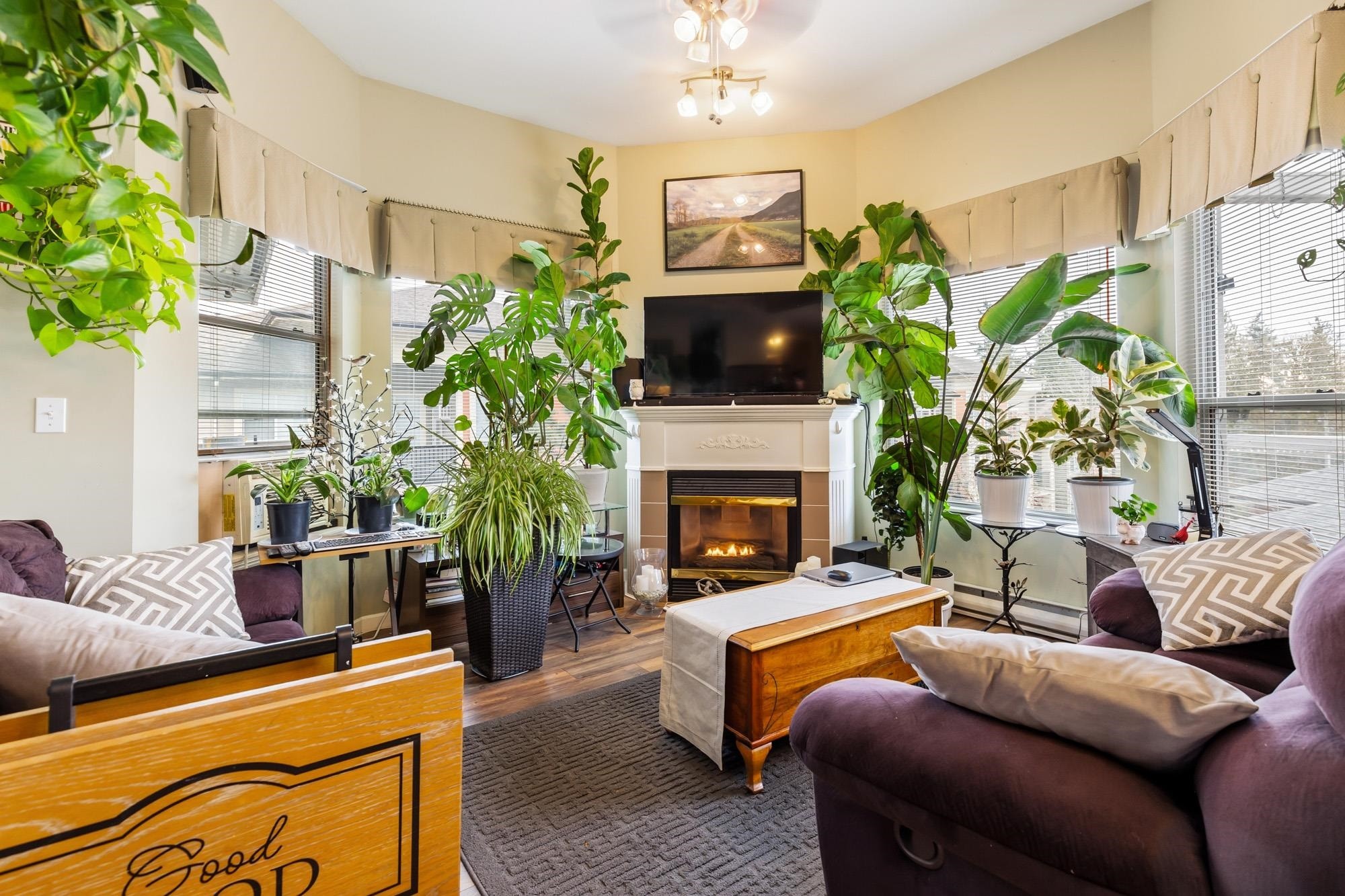 309-7554 Briskham Street, Mission, BC - Indoor Photo Showing Living Room With Fireplace