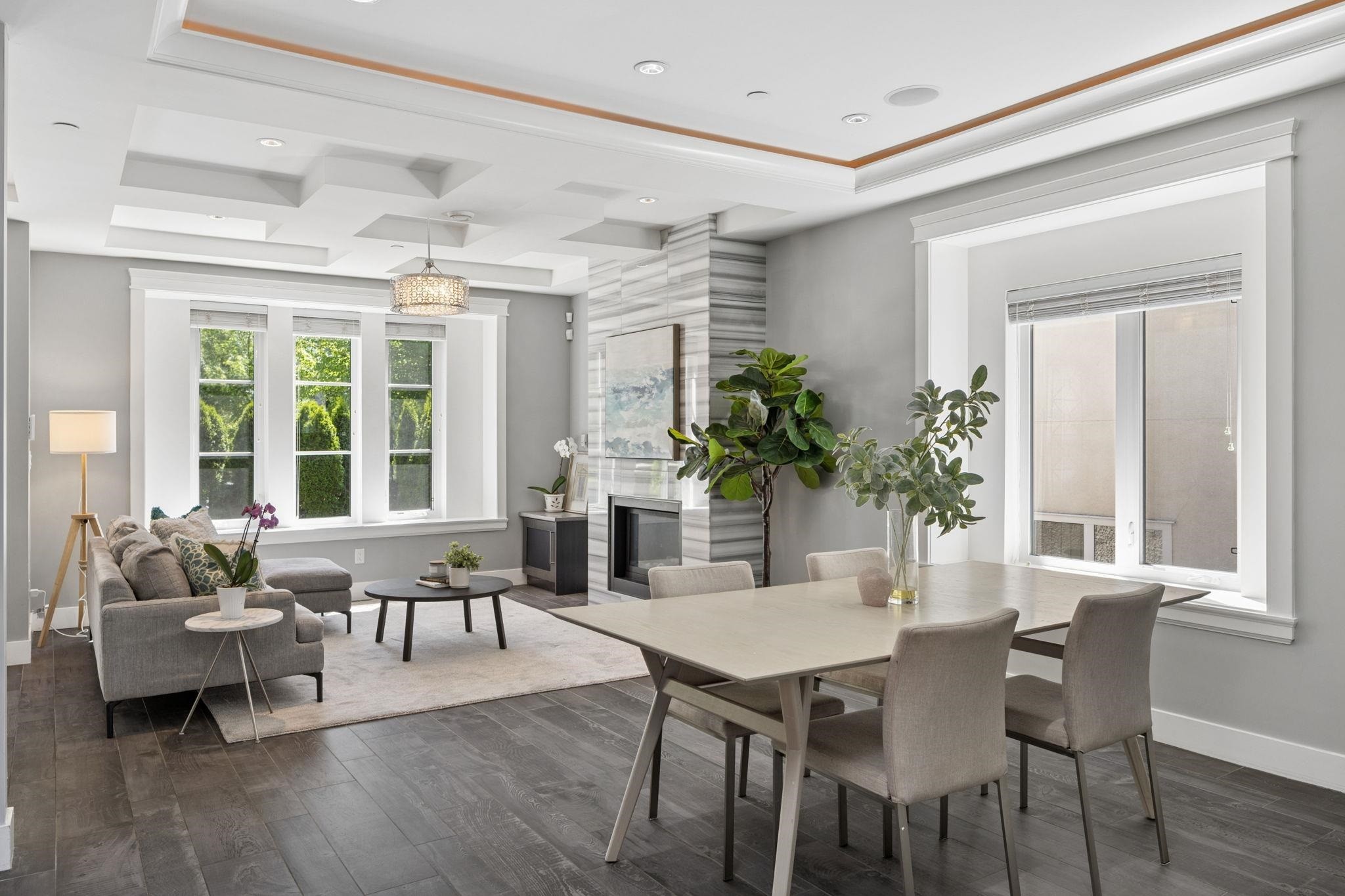 3233 Grant Street, Vancouver, BC - Indoor Photo Showing Dining Room With Fireplace