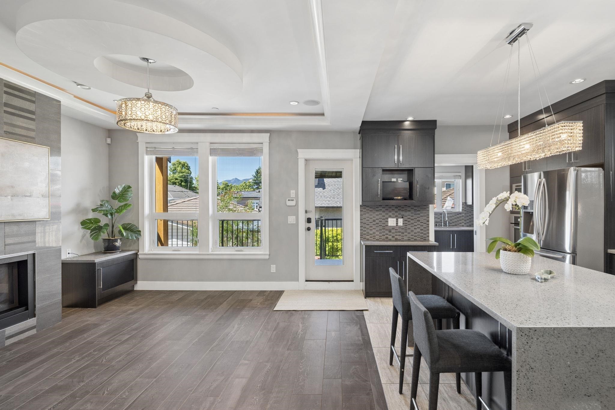 3233 Grant Street, Vancouver, BC - Indoor Photo Showing Kitchen With Fireplace With Upgraded Kitchen