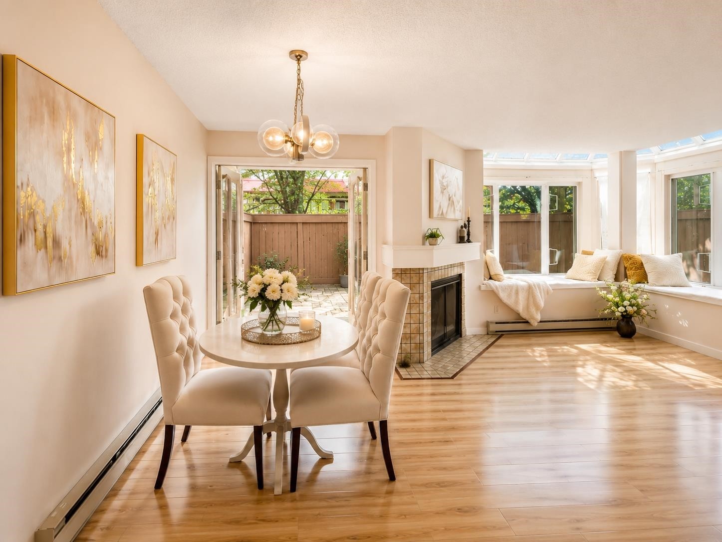 103-5025 Sanders Street, Burnaby, BC - Indoor Photo Showing Dining Room With Fireplace