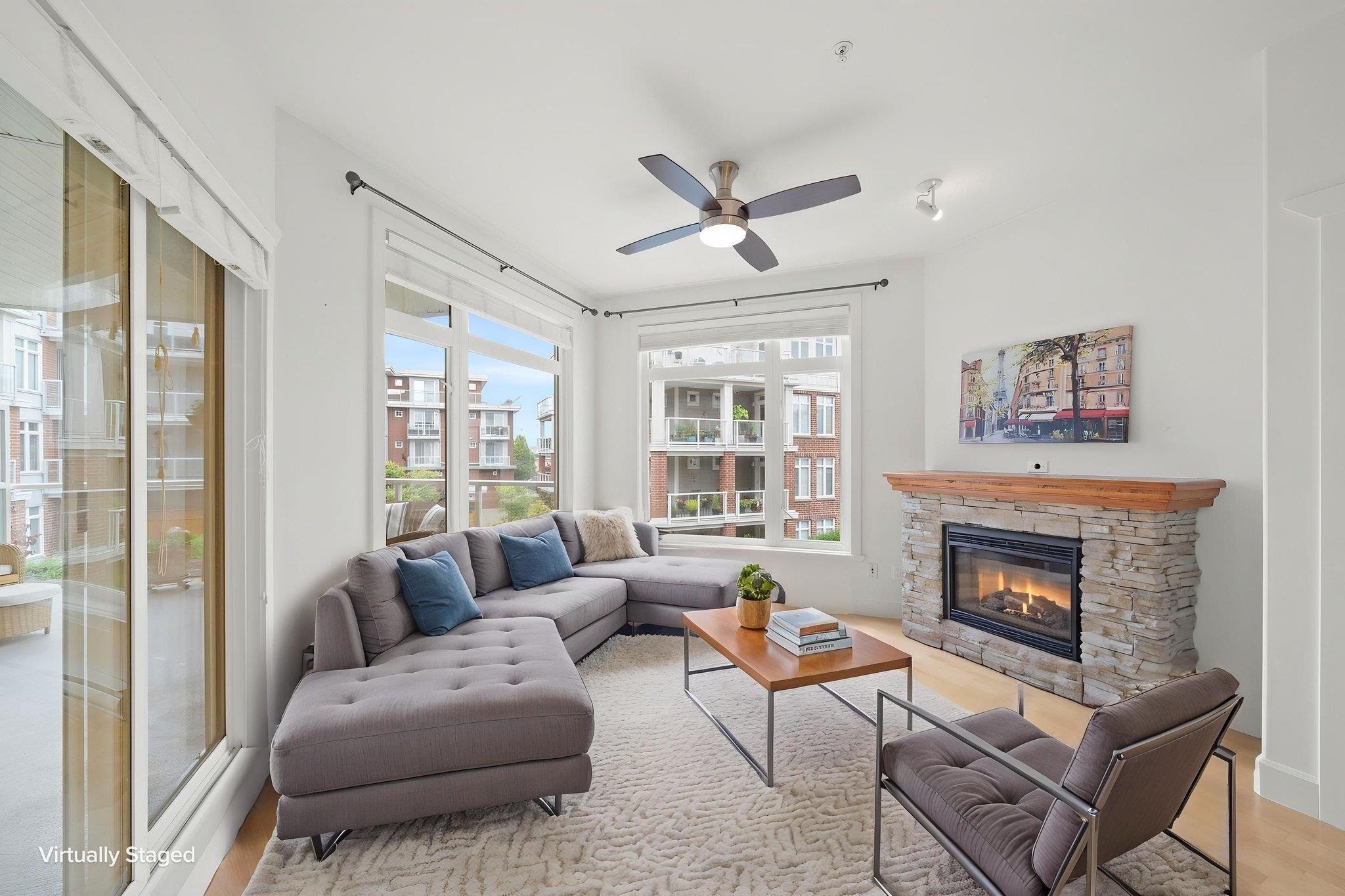 206-4211 Bayview Street, Richmond, BC - Indoor Photo Showing Living Room With Fireplace